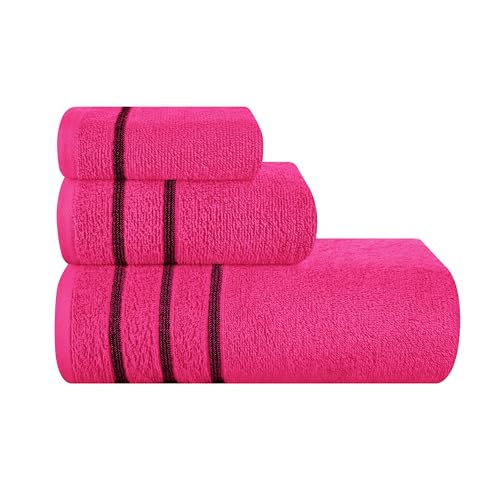 MyOwn Das ultraweiche 3er-Pack Baumwollhandtuchset enthält EIN übergroßes Badetuch 70 x 140 cm, EIN Handtuch 40 x 60 cm und EIN Waschlappenhandtuch 30 x 30 cm, Heiße Rosa von MyOwn