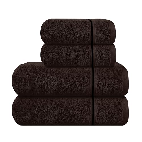MyOwn Ultra Soft 4er-Pack Handtuch-Set, Baumwolle, enthält 2 übergroße Badetücher 70 x 140 cm, 2 Handtücher 50 x 90 cm, für den täglichen Gebrauch, kompakt und leicht — Braun von MyOwn