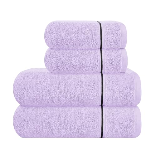 MyOwn Ultra Soft 4er-Pack Handtuch-Set, Baumwolle, enthält 2 übergroße Badetücher 70 x 140 cm, 2 Handtücher 50 x 90 cm, für den täglichen Gebrauch, kompakt und leicht — Dunkelviolett von MyOwn