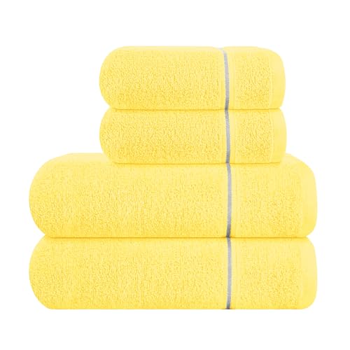 MyOwn Ultra Soft 4er-Pack Handtuch-Set, Baumwolle, enthält 2 übergroße Badetücher 70 x 140 cm, 2 Handtücher 50 x 90 cm, für den täglichen Gebrauch, kompakt und leicht — Gelb von MyOwn