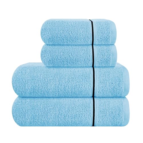 MyOwn Ultra Soft 4er-Pack Handtuch-Set, Baumwolle, enthält 2 übergroße Badetücher 70 x 140 cm, 2 Handtücher 50 x 90 cm, für den täglichen Gebrauch, kompakt und leicht — Himmelblau von MyOwn