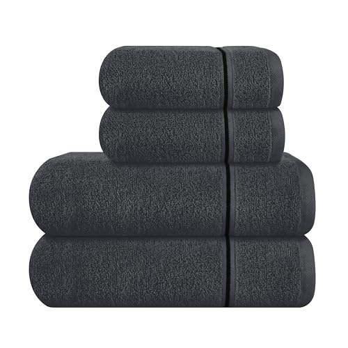 MyOwn Ultra Soft 4er-Pack Handtuch-Set, Baumwolle, enthält 2 übergroße Badetücher 70 x 140 cm, 2 Handtücher 50 x 90 cm, für den täglichen Gebrauch, kompakt und leicht — Holzkohle Grau von MyOwn