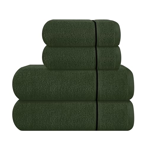 MyOwn Ultra Soft 4er-Pack Handtuch-Set, Baumwolle, enthält 2 übergroße Badetücher 70 x 140 cm, 2 Handtücher 50 x 90 cm, für den täglichen Gebrauch, kompakt und leicht — Olivgrün von MyOwn