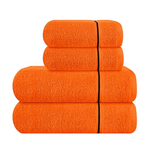 MyOwn Ultra Soft 4er-Pack Handtuch-Set, Baumwolle, enthält 2 übergroße Badetücher 70 x 140 cm, 2 Handtücher 50 x 90 cm, für den täglichen Gebrauch, kompakt und leicht — Orange von MyOwn