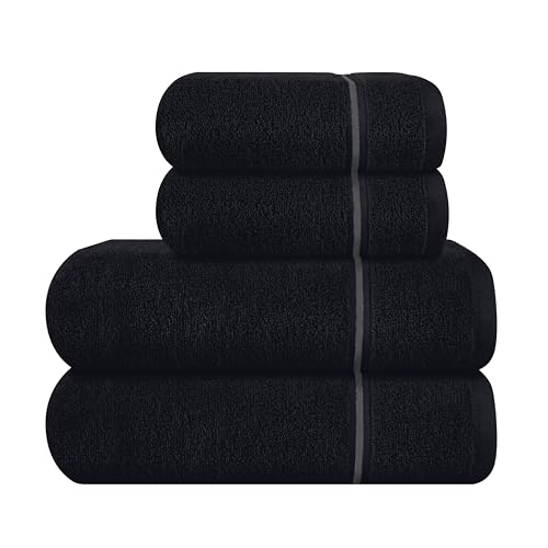 MyOwn Ultra Soft 4er-Pack Handtuch-Set, Baumwolle, enthält 2 übergroße Badetücher 70 x 140 cm, 2 Handtücher 50 x 90 cm, für den täglichen Gebrauch, kompakt und leicht — Schwarz von MyOwn
