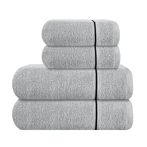 MyOwn Ultra Soft 4er-Pack Handtuch-Set, Baumwolle, enthält 2 übergroße Badetücher 70 x 140 cm, 2 Handtücher 50 x 90 cm, für den täglichen Gebrauch, kompakt und leicht — hellgrau von MyOwn