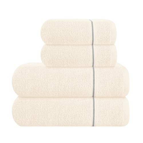 MyOwn Ultra weiches 4er-Pack Handtuch-Set, Baumwolle, enthält 2 übergroße Badetücher 70 x 140 cm, 2 Handtücher 50 x 90 cm, für den täglichen Gebrauch, kompakt und leicht — elfenbeinfarben von MyOwn