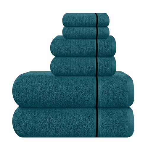MyOwn Ultra-weiches 6er-Pack Baumwoll-Handtuch-Set, enthält 2 übergroße Badetücher 70 x 140 cm, 2 Handtücher 40 x 60 cm und 2 Waschbetten 30 x 30 cm, Blaugrün von MyOwn