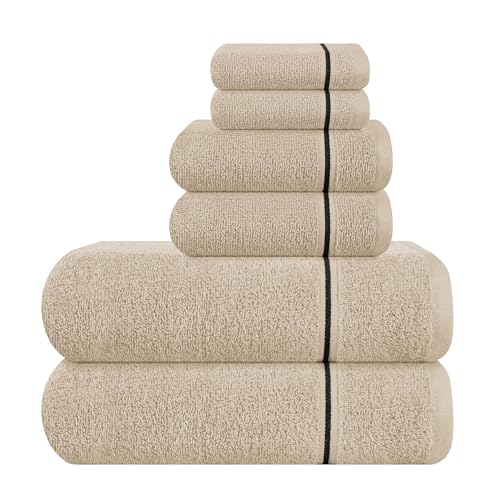 MyOwn Ultra-weiches 6er-Pack Baumwoll-Handtuch-Set, enthält 2 übergroße Badetücher 70 x 140 cm, 2 Handtücher 40 x 60 cm und 2 Waschbetten 30 x 30 cm, Bräunen von MyOwn