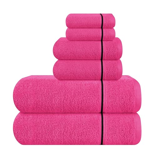 MyOwn Ultra-weiches 6er-Pack Baumwoll-Handtuch-Set, enthält 2 übergroße Badetücher 70 x 140 cm, 2 Handtücher 40 x 60 cm und 2 Waschbetten 30 x 30 cm, Heiße Rosa von MyOwn