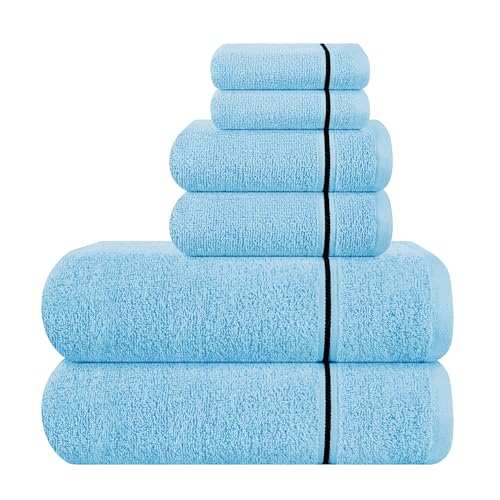 MyOwn Ultra-weiches 6er-Pack Baumwoll-Handtuch-Set, enthält 2 übergroße Badetücher 70 x 140 cm, 2 Handtücher 40 x 60 cm und 2 Waschbetten 30 x 30 cm, Himmelblau von MyOwn