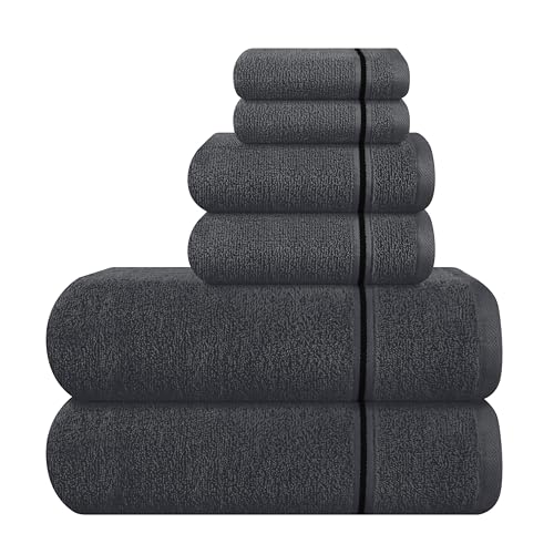 MyOwn Ultra-weiches 6er-Pack Baumwoll-Handtuch-Set, enthält 2 übergroße Badetücher 70 x 140 cm, 2 Handtücher 40 x 60 cm und 2 Waschbetten 30 x 30 cm, Holzkohle Grau von MyOwn
