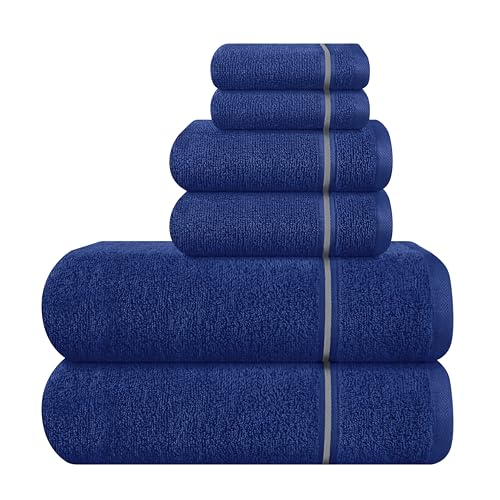 MyOwn Ultra-weiches 6er-Pack Baumwoll-Handtuch-Set, enthält 2 übergroße Badetücher 70 x 140 cm, 2 Handtücher 40 x 60 cm und 2 Waschbetten 30 x 30 cm, Marineblau von MyOwn