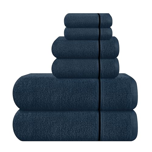 MyOwn Ultra-weiches 6er-Pack Baumwoll-Handtuch-Set, enthält 2 übergroße Badetücher 70 x 140 cm, 2 Handtücher 40 x 60 cm und 2 Waschbetten 30 x 30 cm, Mineral Blau von MyOwn