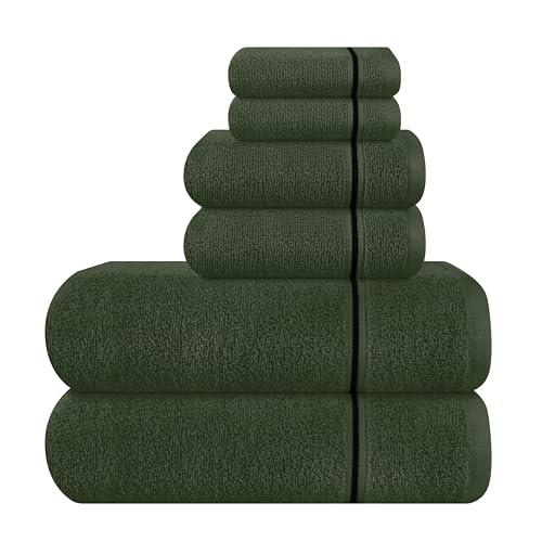 MyOwn Ultra-weiches 6er-Pack Baumwoll-Handtuch-Set, enthält 2 übergroße Badetücher 70 x 140 cm, 2 Handtücher 40 x 60 cm und 2 Waschbetten 30 x 30 cm, Olivgrün von MyOwn