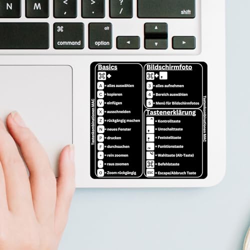 MyPad Shortcuts Mac Tastatur Deutsch Aufkleber 8x8cm - Effizientes Arbeiten mit den wichtigsten Tastenkombinationen - Mac, MacBook - abgerundete Ecken von MyPad