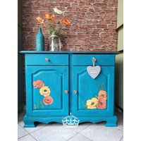 Kommode Poppy - Anrichte Schrank in Türkis Flower Power von MyPaintedHomeShop