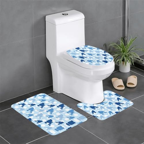 MyPiky 3-teiliges Badezimmerteppich-Set mit Pudelmuster, Badematte und WC-Vorleger und WC-Deckelbezug für Zuhause von MyPiky