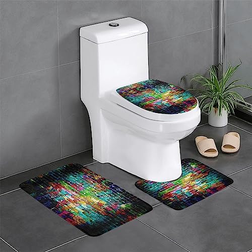 MyPiky Bunte backsteinmauer druck 3 stück badezimmer teppiche set, badewanne und wc matte und wc deckel abdeckung für hause dekorative von MyPiky