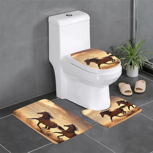 MyPiky Pferdestreifen Muster Print 3-teiliges Badteppiche Set, Badematte und WC-Vorleger und Toilettendeckel Abdeckung für Zuhause Deko von MyPiky