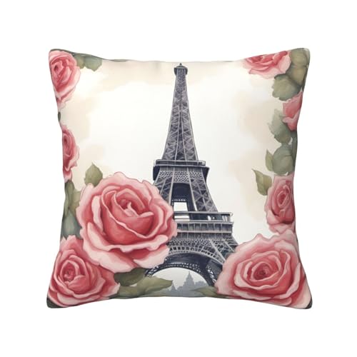 MyPiky Quadratische Kissenbezüge mit Eiffelturm-Rosen-Motiv, für Couch, Sofa, Schlafzimmer, Büro, Wohnzimmer MyPiky Quadratische Kissenbezüge mit Eiffelturm-Rosen-Motiv, für Couch, Sofa, Schlafzimmer, Büro, Wohnzimmer von MyPiky