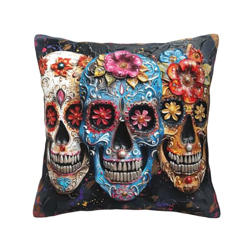 MyPiky Quadratische Kissenbezüge mit Totenkopf-Motiv, für Couch, Sofa, Schlafzimmer, Büro, Wohnzimmer MyPiky Quadratische Kissenbezüge mit Totenkopf-Motiv, für Couch, Sofa, Schlafzimmer, Büro, Wohnzimmer von MyPiky