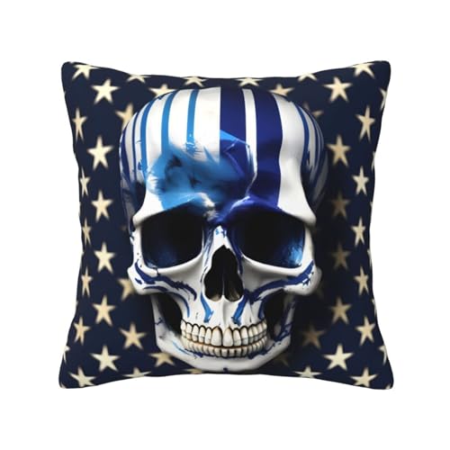 MyPiky Quadratische Kissenbezüge mit blauen Streifen und Sternen und Totenkopf-Motiv, für Couch, Sofa, Schlafzimmer, Büro, Wohnzimmer MyPiky Quadratische Kissenbezüge mit blauen Streifen und Sternen und Totenkopf-Motiv, für Couch, Sofa, Schlafzimmer, Büro, Wohnzimmer von MyPiky