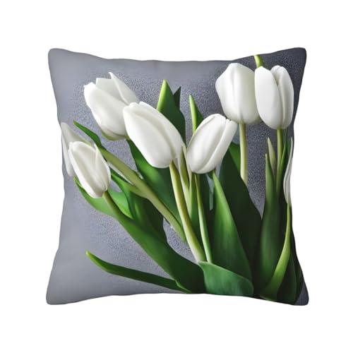 MyPiky Quadratische Kissenbezüge mit weißen Tulpen und Blumen, für Couch, Sofa, Schlafzimmer, Büro, Wohnzimmer MyPiky Quadratische Kissenbezüge mit weißen Tulpen und Blumen, für Couch, Sofa, Schlafzimmer, Büro, Wohnzimmer von MyPiky