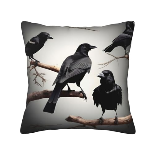 MyPiky Schwarze Krähe Vögel auf einem Ast, quadratisch, für Couch, Sofa, Schlafzimmer, Büro, Wohnzimmer MyPiky Schwarze Krähe Vögel auf einem Ast, quadratisch, für Couch, Sofa, Schlafzimmer, Büro, Wohnzimmer von MyPiky