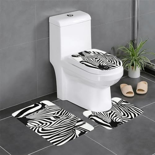 MyPiky Zebra Print Print 3-teiliges Badteppiche Set, Badematte und WC Matte und WC Deckel Abdeckung für Home Decorative von MyPiky