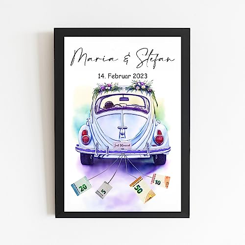MyPrezzie Personalisiertes Geldgeschenk Hochzeit | Hochzeitsgeschenke für Brautpaar mit Namen und Datum | „Wedding Money“ | Einfach und Schnell (Hochzeit Geldgeschenk (Auto), 15 x 20 cm) von MyPrezzie