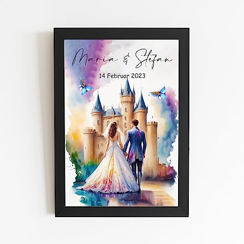 MyPrezzie Personalisiertes Geldgeschenk Hochzeit | Hochzeitsgeschenke für Brautpaar mit Namen und Datum | „Wedding Money“ | Einfach und Schnell (Hochzeit Geldgeschenk (Schloss), 20 x 30 cm) von MyPrezzie