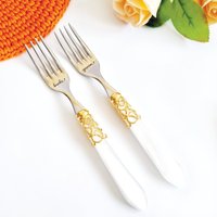 Luxus-Hochzeits-Gabel-Set Mit Weißem Griff Und Goldring - Personalisierte Gravierte Gabeln Ihrem Benutzerdefinierten Text, I Forking Love You von MyRainbowCutlery