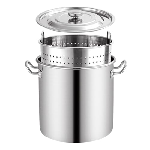 20-90L Suppentopf Mit Siebkorb Und Versenkbarem Griff, Kommerziell Rostfreier Stahl Meeresfrüchte Kochtopf Flusskrebse Kesseltopf Pute Fritteuse Topf Zum Dämpfen Und Kochen, Silber, 50L von MyRun