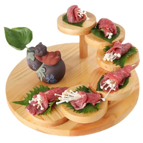Hölzernes Sushi-Teller Serviertablett, 6 Stufen Treppe Japanisch Kreativ Drehbar Fleischteller Sashimi Servierplatte Sushi-Brett Für Zuhause Restaurant Bar (Rund) von MyRun