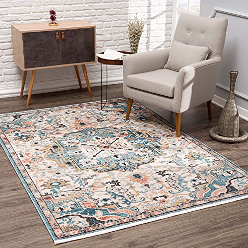 MyShop24 Teppich Wohnzimmer - Boho Design - 80x150cm Vintage Beige - Ornament Muster - Deko Schlafzimmer - Kurzflor Orientalisch mit Fransen Oeko-Tex Standard 100 von MyShop24