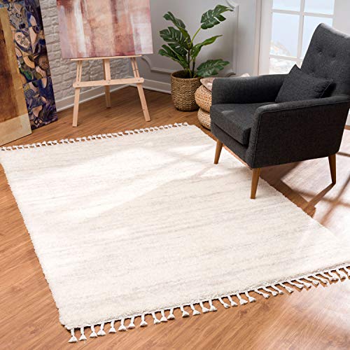 MyShop24 Teppich Wohnzimmer Shaggy Creme - 120x160cm - Schlafzimmer Hochflor - mit Fransen Flauschig Meliert Muster - Oeko Tex 100 Standard - Allergiker geeignet von MyShop24