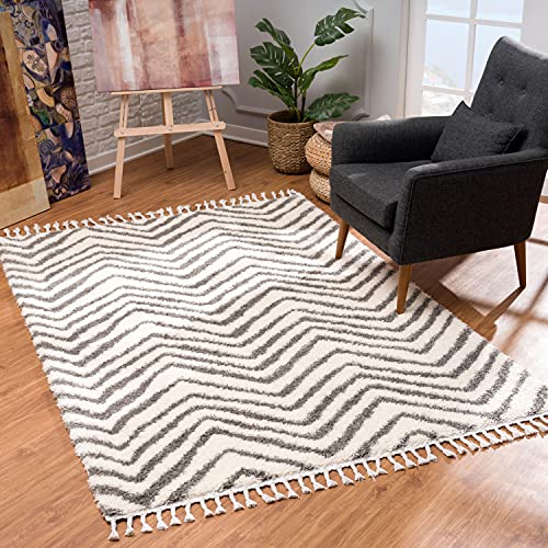 MyShop24 Teppich Wohnzimmer Shaggy - Creme 160x230cm - Schlafzimmer Soft Hochflor mit Fransen Flauschig im trendigen Berber Muster - Oeko Tex 100 Standard - Allergiker geeignet von MyShop24