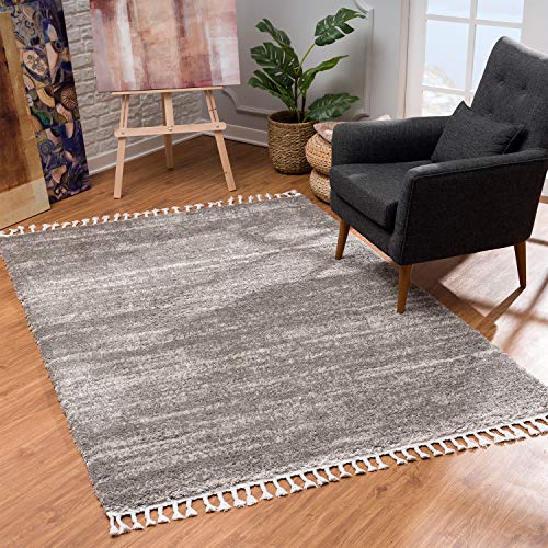 MyShop24 Teppich Wohnzimmer Shaggy - Grau Meliert 100x300cm - Deko Schlafzimmer Hochflor mit Fransen Flauschig - Oeko Tex 100 Standard - Allergiker geeignet von MyShop24