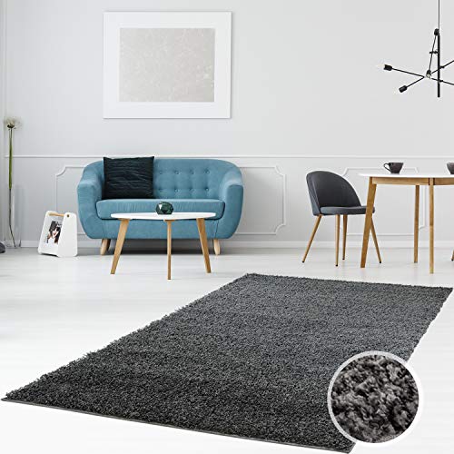 myshop24h Hochflor Shaggy Teppiche Langflor Teppich Einfarbig Modern Flauschig für Wohnzimmer Schlafzimmer, Größe in cm:120 x 170 cm, Farbe:Dunkelgrau von myshop24h