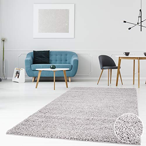 myshop24h Hochflor Shaggy Teppiche Langflor Teppich Einfarbig Modern Flauschig für Wohnzimmer Schlafzimmer, Größe in cm:133 x 190 cm, Farbe:Grau von myshop24h