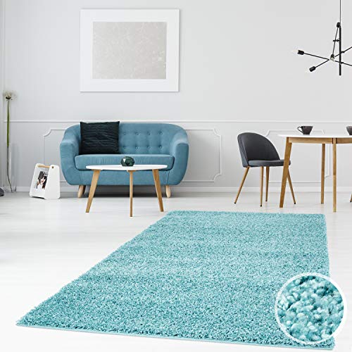 myshop24h Hochflor Shaggy Teppiche Langflor Teppich Einfarbig Modern Flauschig für Wohnzimmer Schlafzimmer, Größe in cm:200 x 200 cm, Farbe:Türkis von myshop24h