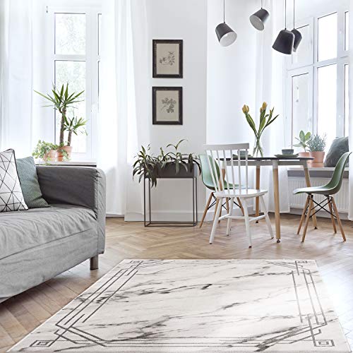 MyShop24h Teppich Wohnzimmer - 140x200cm- Grau- Kurzflor - Meliert Modern Vintage Schlafzimmer Marmor Optik Deko von MyShop24h