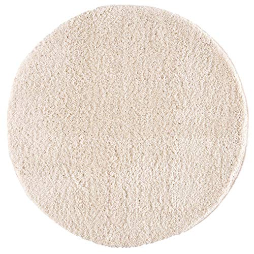 MyShop24h Teppich Wohnzimmer Kinderzimmer - Rund - Shaggy - 80x80 cm - Creme Einfarbig Flauschig Hochflor Teppiche Modern von MyShop24h