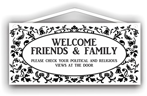 MySigncraft Welcome Schild – Überprüfen Sie Religion und Politik der Tür von MySigncraft