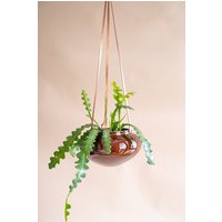 Blumenampel, Rosa Keramik-Hängetopf, Lederanhänger, Einzigartiger Topf, Honigglasur von MySimpleForms