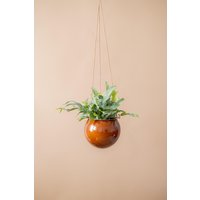 Kugel-Hängepflanzer, Honig-Keramik-Hängepflanzer, Leder-Pedenat, Einzigartiger Topf, Kugel-Blumentopf von MySimpleForms