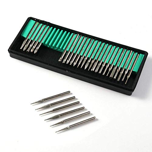 Diamantfräser 30-tlg. 2,35 mm Schaftfräserset Rotationsrotationsschneider Diamantbohrer-Kit für Glas Edelstein Metallschleifen Rotationswerkzeugzubehör von MySixKeen