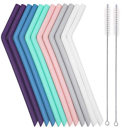 MySixKeen Set mit 12 Silikon-Trinkhalmen für 30-Unzen- und 20-Unzen-Becher Yeti/Rtic - Wiederverwendbare Silikonstrohhalme BPA-frei, extra lang mit Reinigungsbürsten - 12 gebogen (8 mm Durchmesser) von MySixKeen