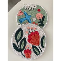 Flowers & Blue Bird Punch Needle Wandbehang 3 Stück von MySoPunchShop